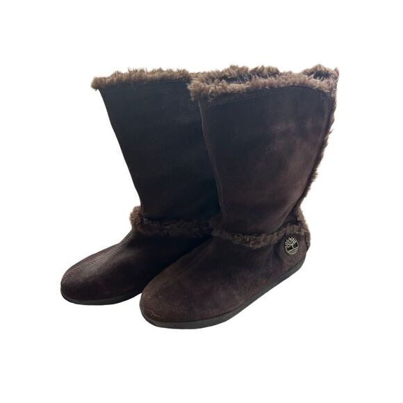 Timberland Sherpa lined suede mid-calf boots 7.5 chocolate brown - Picture 1 of 7
